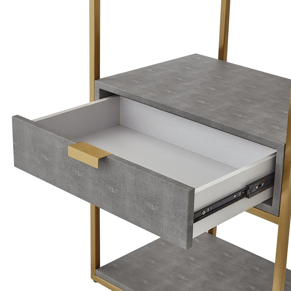 68" Gray Stainless Steel Four Tier Etagere Bookcase with a drawer HomeRoots