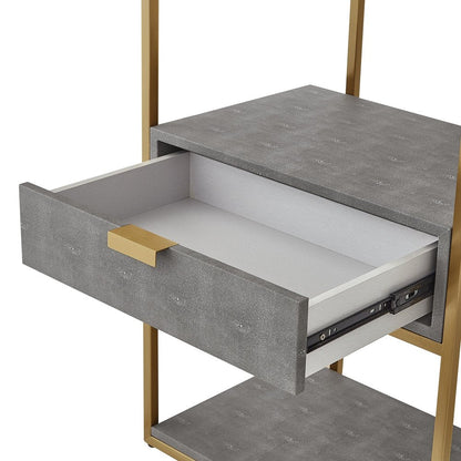 68" Gray Stainless Steel Four Tier Etagere Bookcase with a drawer HomeRoots