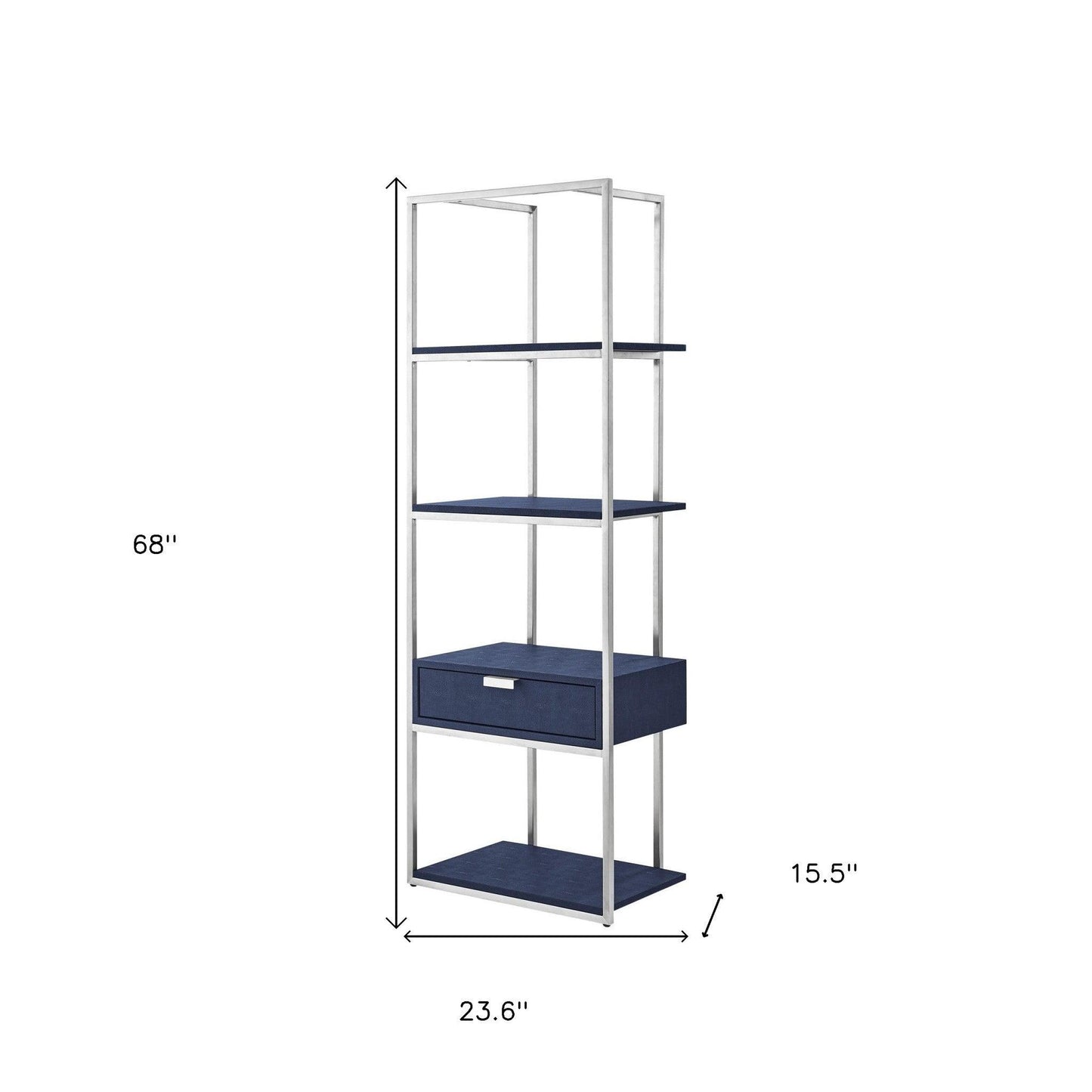 68" Cream Stainless Steel Four Tier Etagere Bookcase with a drawer - FurniFindUSA