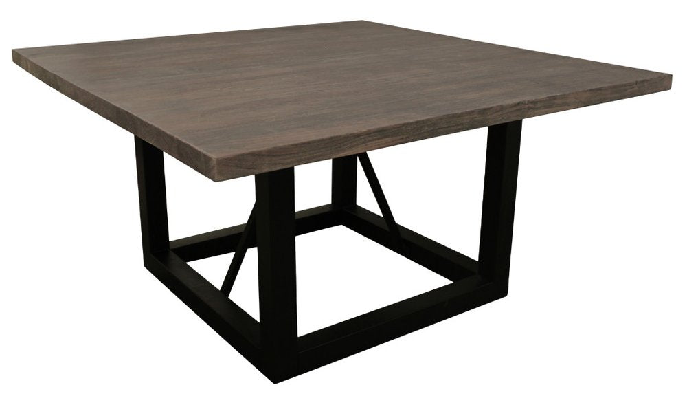 72" Dark Brown and Black Solid Wood And Iron Frame Base Square Dining Table HomeRoots