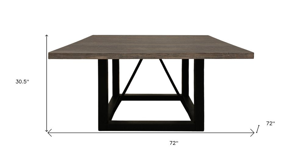 72" Dark Brown and Black Solid Wood And Iron Frame Base Square Dining Table HomeRoots