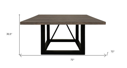 72" Dark Brown and Black Solid Wood And Iron Frame Base Square Dining Table HomeRoots