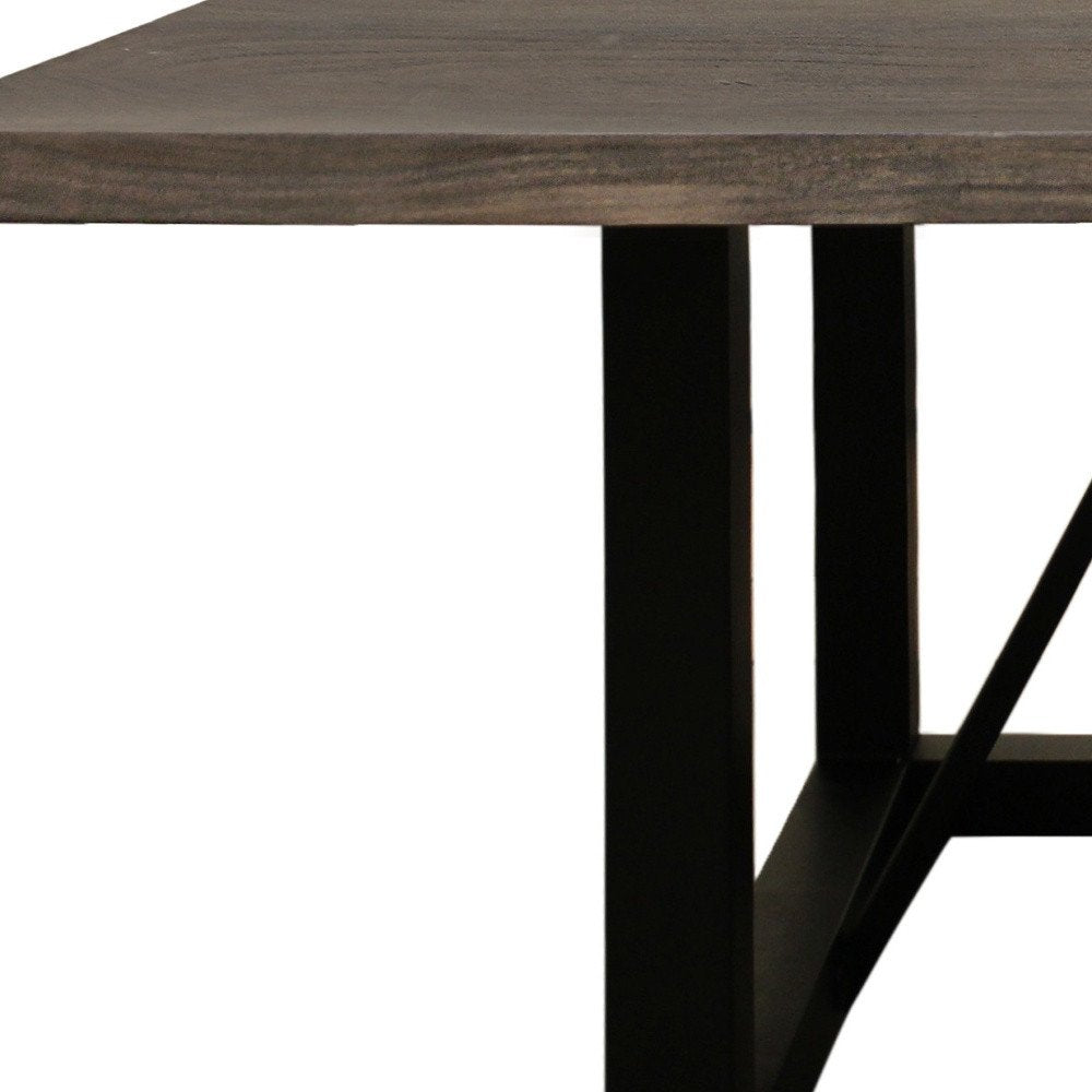 72" Dark Brown and Black Solid Wood And Iron Frame Base Square Dining Table HomeRoots