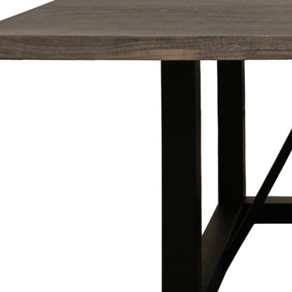 72" Dark Brown and Black Solid Wood And Iron Frame Base Square Dining Table HomeRoots