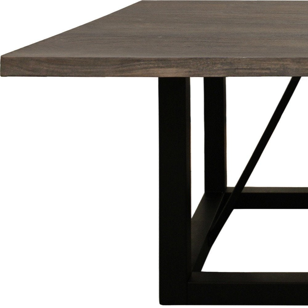 72" Dark Brown and Black Solid Wood And Iron Frame Base Square Dining Table HomeRoots