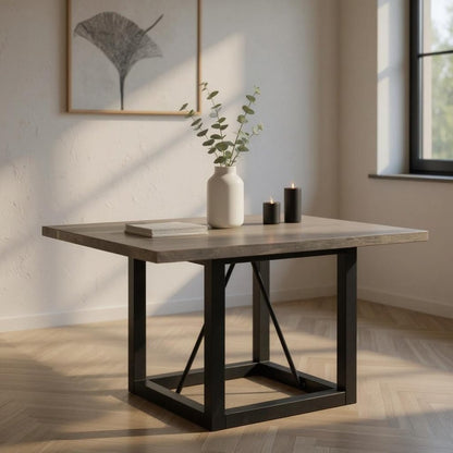 72" Dark Brown and Black Solid Wood And Iron Frame Base Square Dining Table HomeRoots