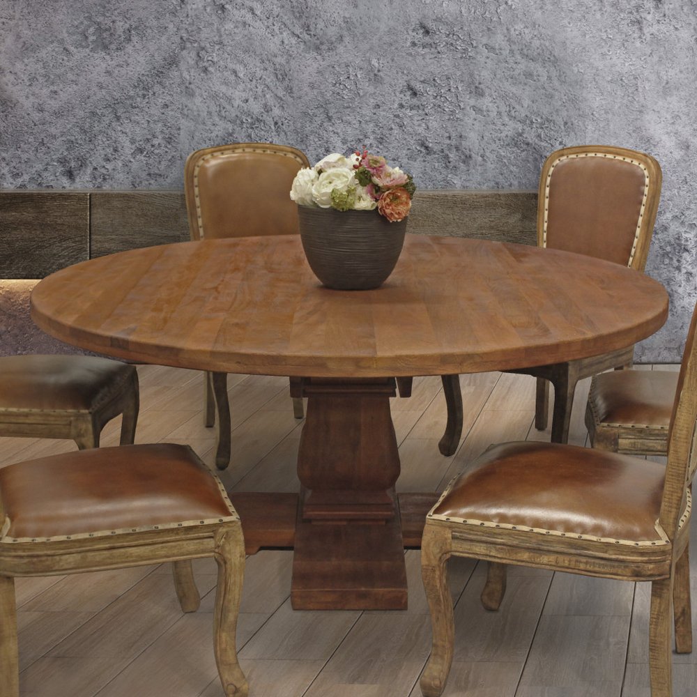 58" Brown Solid Wood Pedestal Base Round Top Dining Table HomeRoots