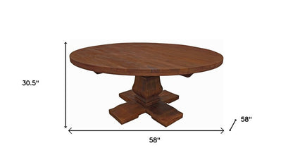 58" Brown Solid Wood Pedestal Base Round Top Dining Table HomeRoots