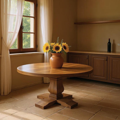 58" Brown Solid Wood Pedestal Base Round Top Dining Table HomeRoots