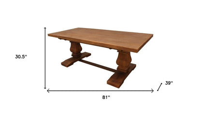 81" Brown Solid Wood Trestle Base Dining Table HomeRoots