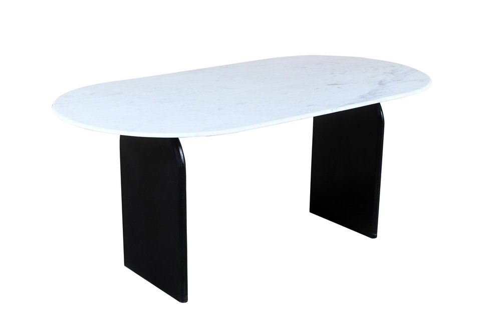 72" White and Black Marble And Solid Wood Sled Base Oval Dining Table HomeRoots