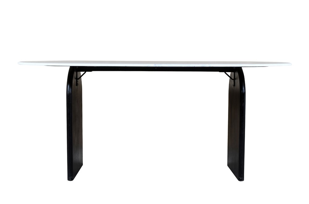 72" White and Black Marble And Solid Wood Sled Base Oval Dining Table HomeRoots