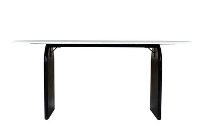 72" White and Black Marble And Solid Wood Sled Base Oval Dining Table HomeRoots
