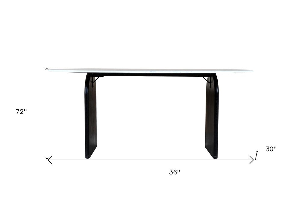 72" White and Black Marble And Solid Wood Sled Base Oval Dining Table HomeRoots