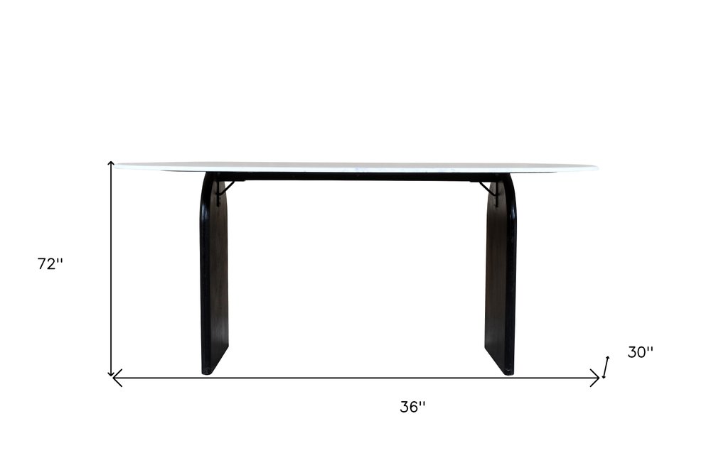 72" White and Black Marble And Solid Wood Sled Base Oval Dining Table HomeRoots