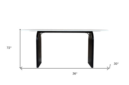 72" White and Black Marble And Solid Wood Sled Base Oval Dining Table HomeRoots