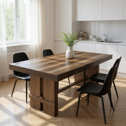 84" Dark Brown Wood Self-Storing Leaf Trestle Base Extension Dining Table HomeRoots