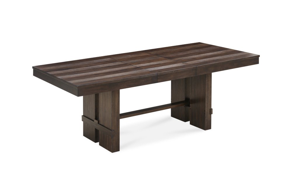 84" Dark Brown Wood Self-Storing Leaf Trestle Base Extension Dining Table HomeRoots
