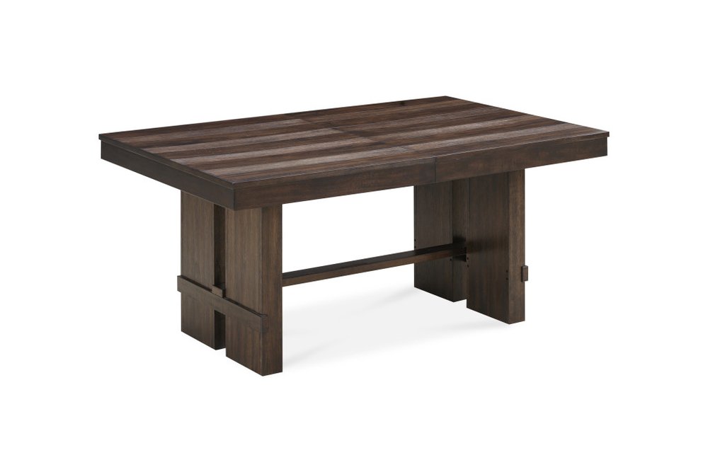 84" Dark Brown Wood Self-Storing Leaf Trestle Base Extension Dining Table HomeRoots