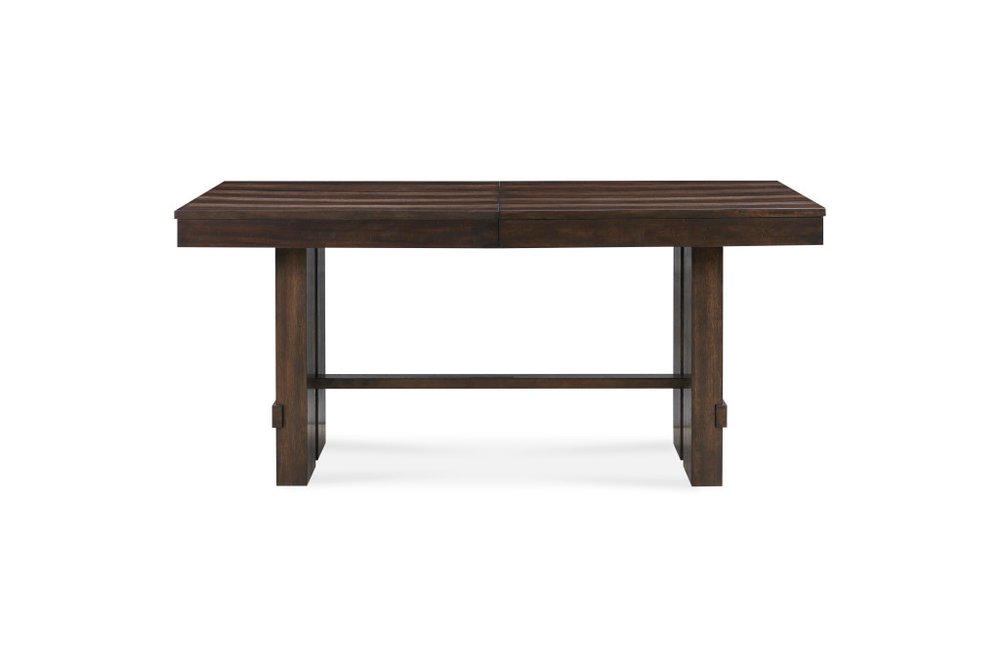 84" Dark Brown Wood Self-Storing Leaf Trestle Base Extension Dining Table HomeRoots