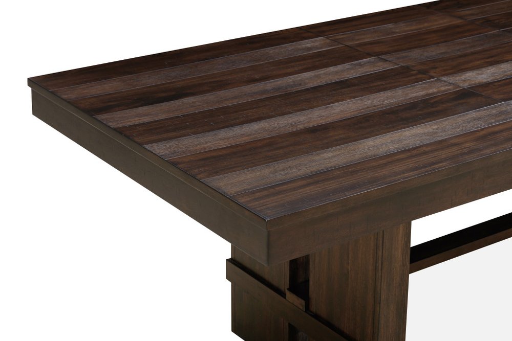 84" Dark Brown Wood Self-Storing Leaf Trestle Base Extension Dining Table HomeRoots