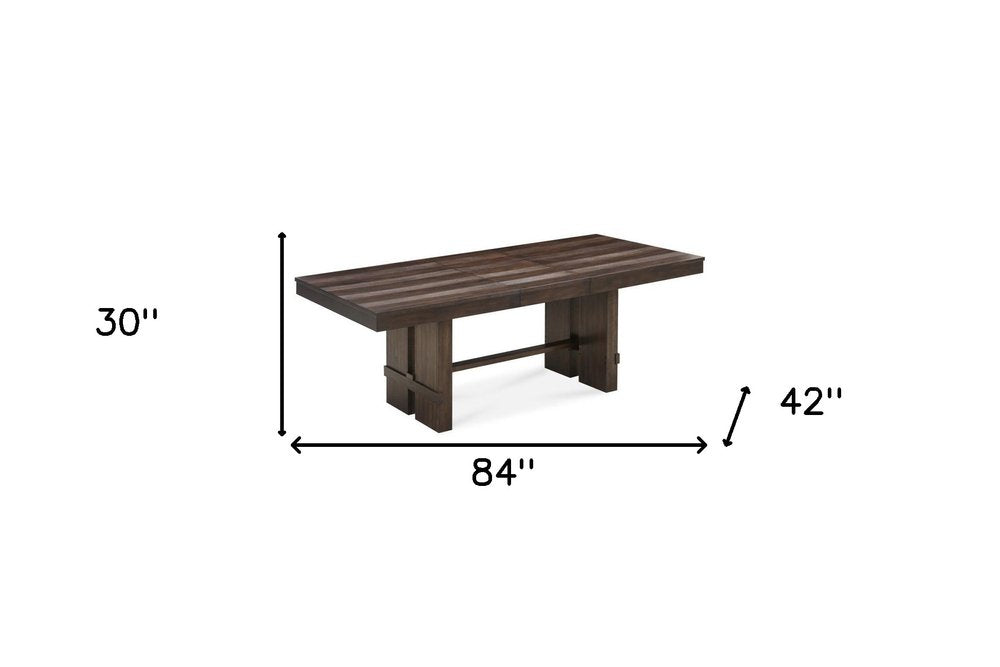 84" Dark Brown Wood Self-Storing Leaf Trestle Base Extension Dining Table HomeRoots
