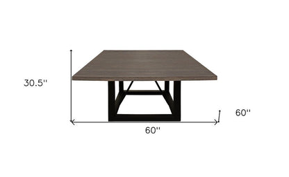 60" Dark Brown and Black Solid Wood and Iron Frame Base Square Dining Table HomeRoots