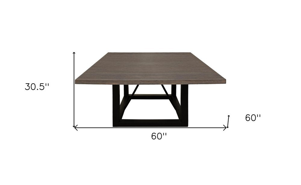60" Dark Brown and Black Solid Wood and Iron Frame Base Square Dining Table HomeRoots