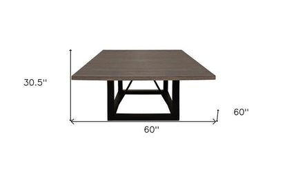 60" Dark Brown and Black Solid Wood and Iron Frame Base Square Dining Table HomeRoots