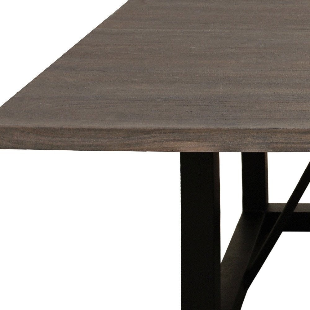 60" Dark Brown and Black Solid Wood and Iron Frame Base Square Dining Table HomeRoots