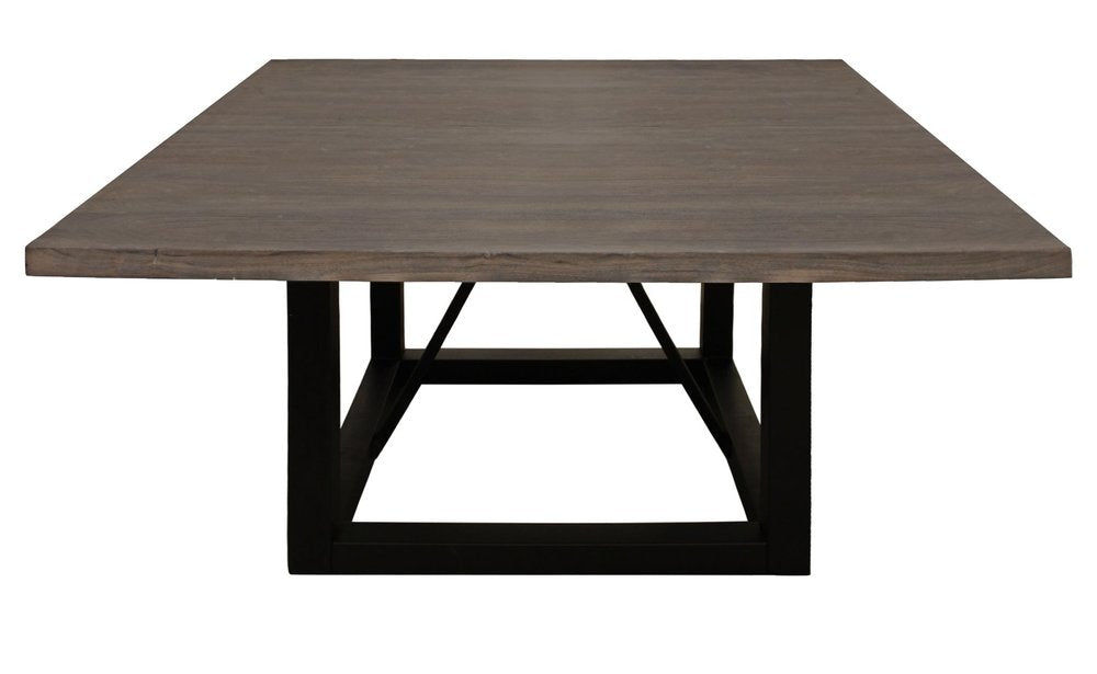60" Dark Brown and Black Solid Wood and Iron Frame Base Square Dining Table HomeRoots