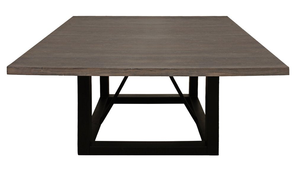 60" Dark Brown and Black Solid Wood and Iron Frame Base Square Dining Table HomeRoots