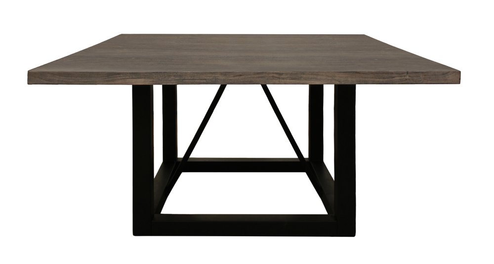 60" Dark Brown and Black Solid Wood and Iron Frame Base Square Dining Table HomeRoots
