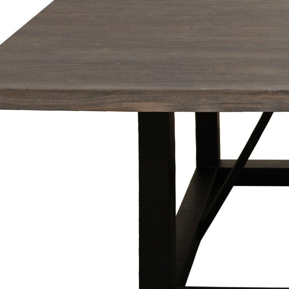 60" Dark Brown and Black Solid Wood and Iron Frame Base Square Dining Table HomeRoots