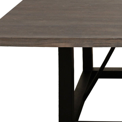 60" Dark Brown and Black Solid Wood and Iron Frame Base Square Dining Table HomeRoots