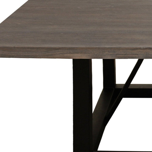 60" Dark Brown and Black Solid Wood and Iron Frame Base Square Dining Table HomeRoots