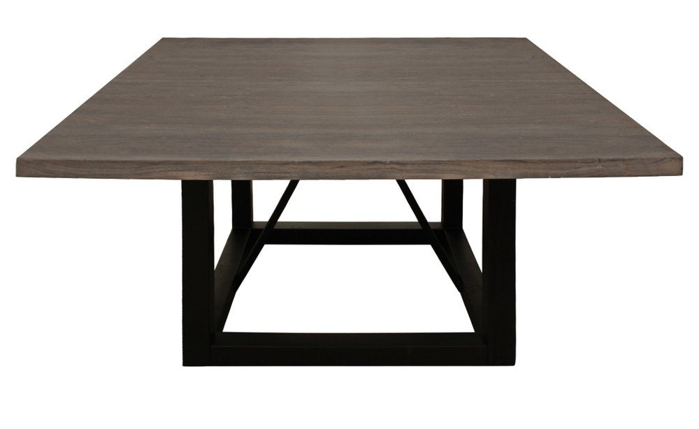 60" Dark Brown and Black Solid Wood and Iron Frame Base Square Dining Table HomeRoots