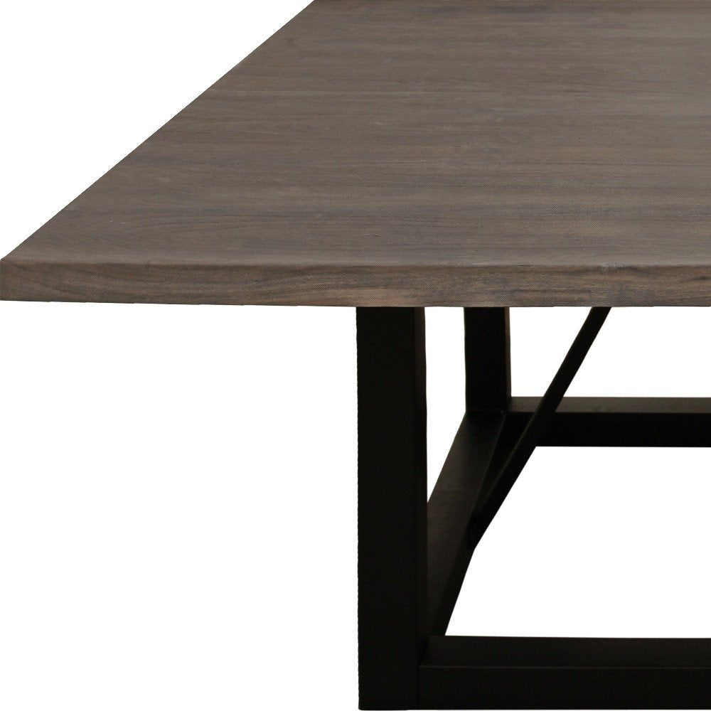 60" Dark Brown and Black Solid Wood and Iron Frame Base Square Dining Table HomeRoots