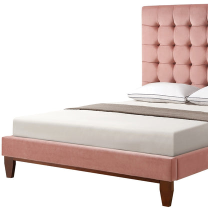 Beige Solid Wood King Tufted Upholstered Linen Bed