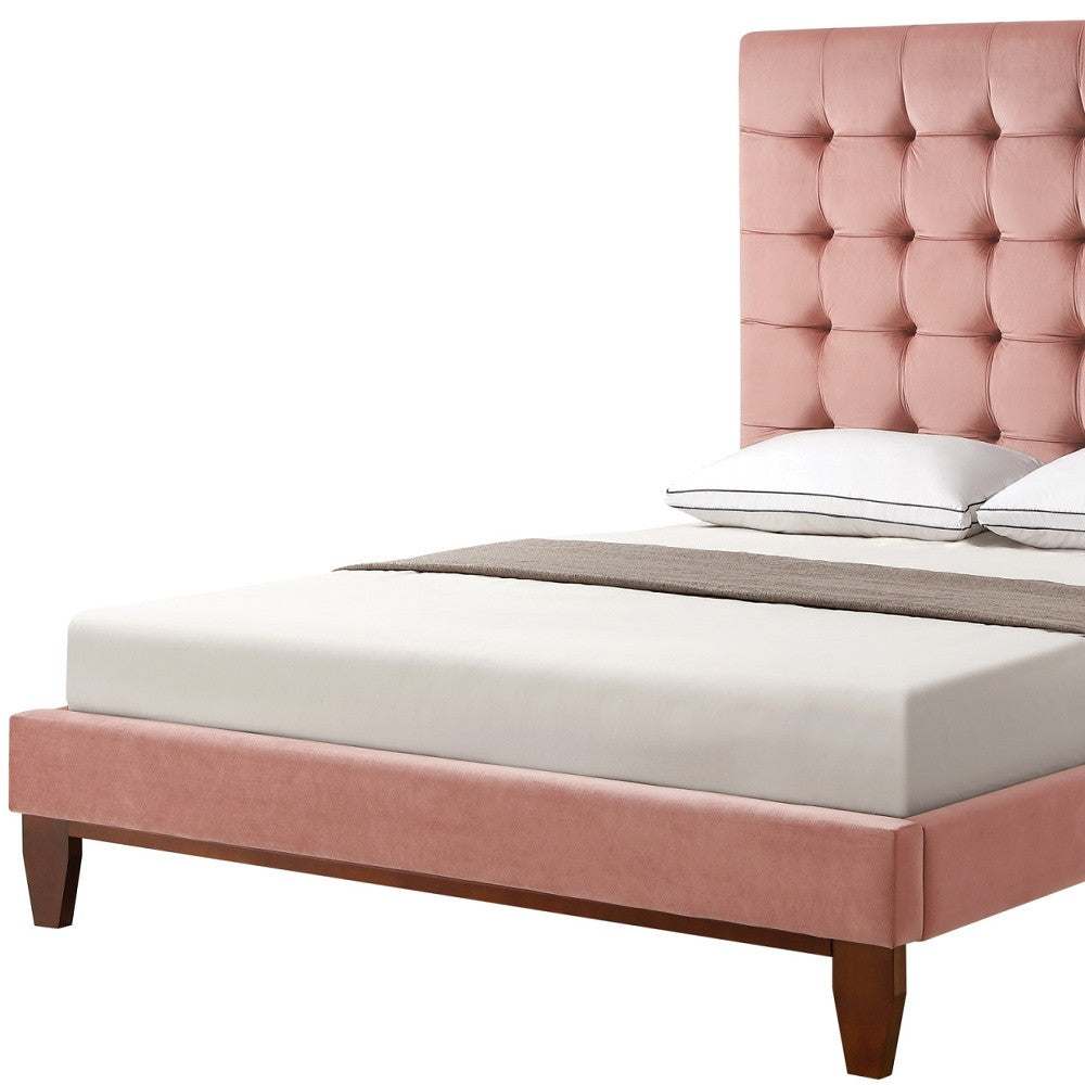 Beige Solid Wood King Tufted Upholstered Linen Bed