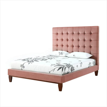 Blush Solid Wood Full Tufted Upholstered Velvet Bed HomeRoots
