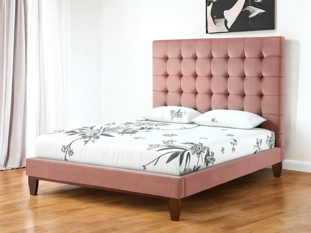 Blush Solid Wood Queen Tufted Upholstered Velvet Bed — view 6