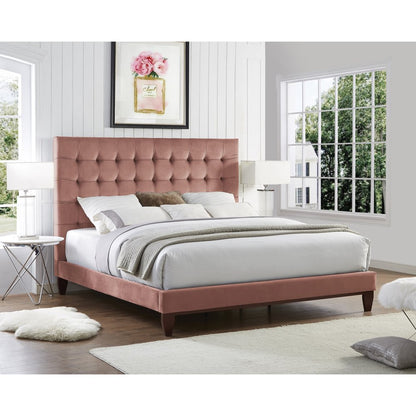 Blush Solid Wood Full Tufted Upholstered Velvet Bed HomeRoots