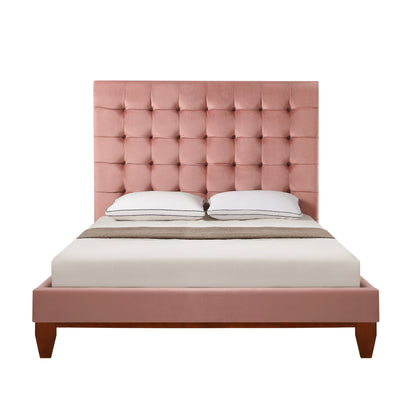 Beige Solid Wood King Tufted Upholstered Linen Bed