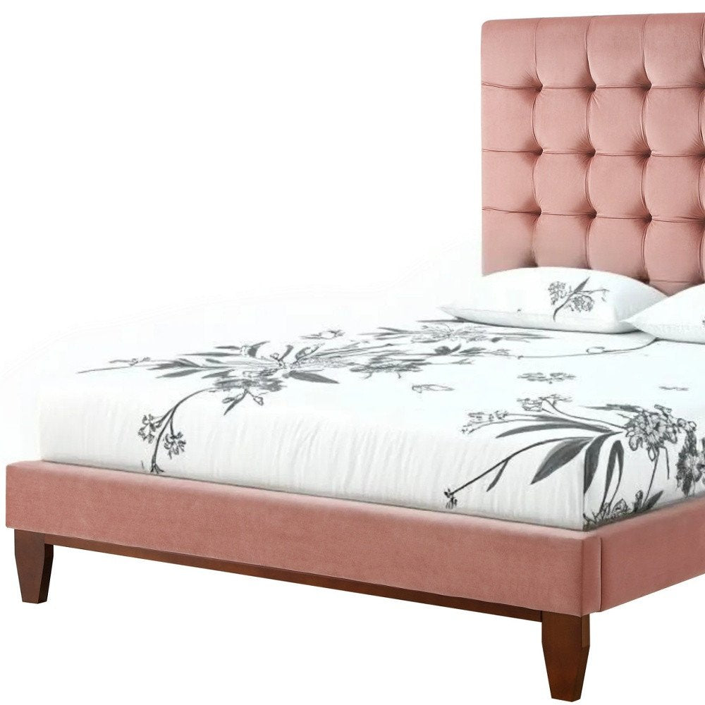 Blush Solid Wood Queen Tufted Upholstered Velvet Bed — view 8