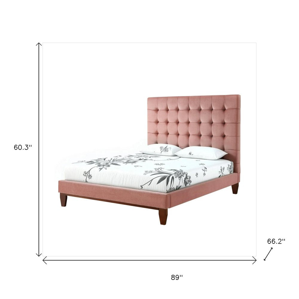 Blush Solid Wood Queen Tufted Upholstered Velvet Bed — view 9