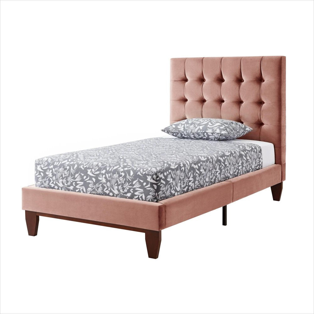 Blush Solid Wood Queen Tufted Upholstered Velvet Bed — view 12