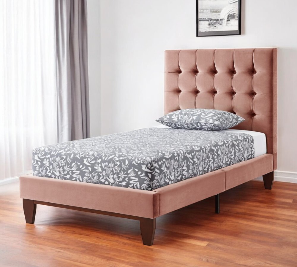 Blush Solid Wood Queen Tufted Upholstered Velvet Bed — view 14