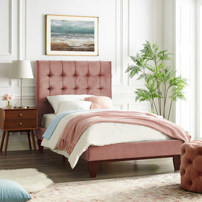 Blush Solid Wood Full Tufted Upholstered Velvet Bed HomeRoots