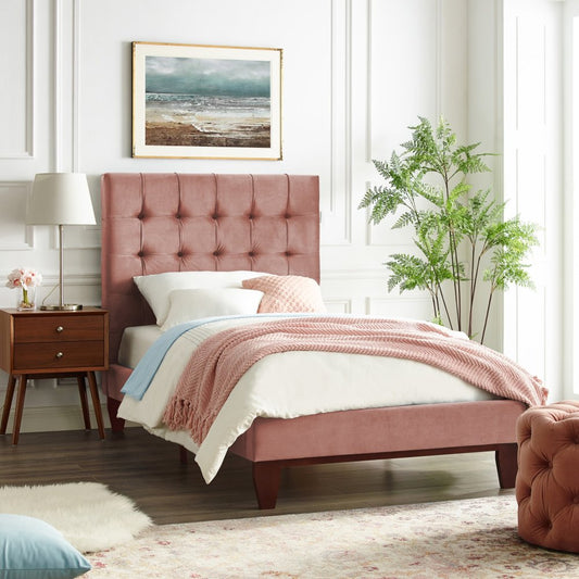 Blush Solid Wood Full Tufted Upholstered Velvet Bed HomeRoots